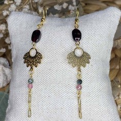 boucles d oreilles pierres naturelles grenat et tourmaline