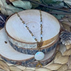 collier pierres naturelles Hématite, Perle d’eau, Pierre de Lune