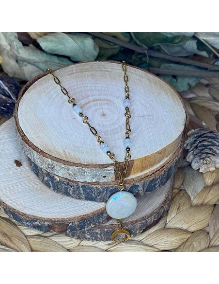 collier pierres naturelles Hématite, Perle d’eau, Pierre de Lune collier pierres naturelles Hématite, Perle d’eau, Pierre de Lune