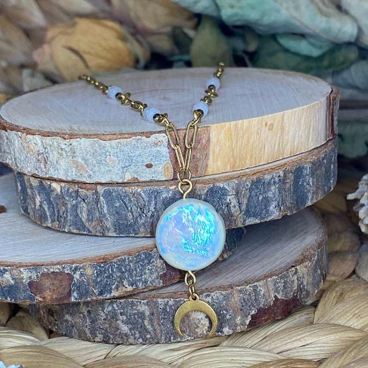 collier pierres naturelles Hématite, Perle d’eau, Pierre de Lune collier pierres naturelles Hématite, Perle d’eau, Pierre de Lune