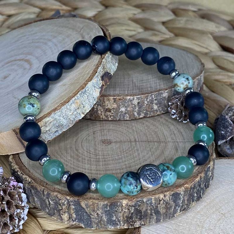 bracelet en pierres naturelles turquoise, Onyx, Aventurine