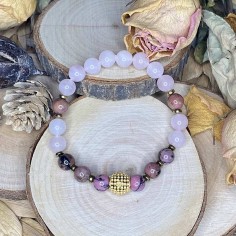 bracelet lithothérapie quartz rose et rhodonite 2