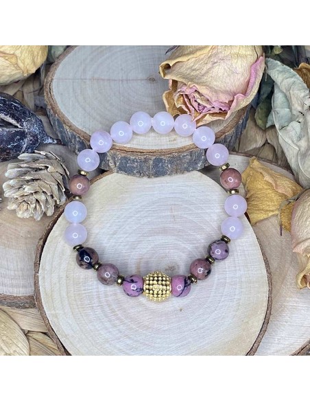 bracelet lithothérapie quartz rose et rhodonite
