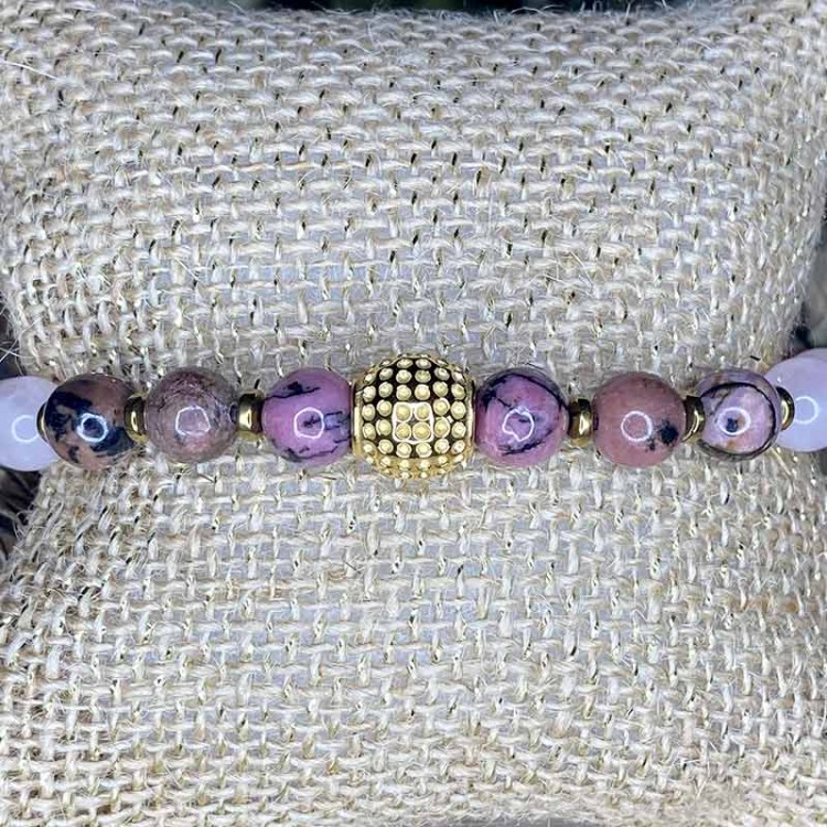 bracelet lithothérapie quartz rose et rhodonite