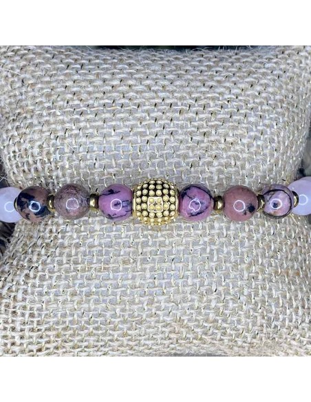 bracelet lithothérapie quartz rose et rhodonite