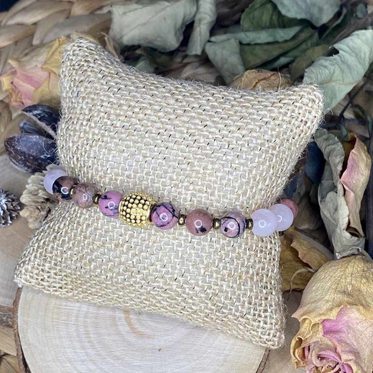 bracelet lithothérapie quartz rose et rhodonite
