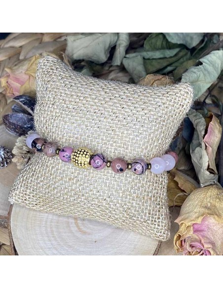 bracelet lithothérapie quartz rose et rhodonite