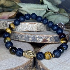 bracelet lithothérapie pierre de lave et oeil de tigre