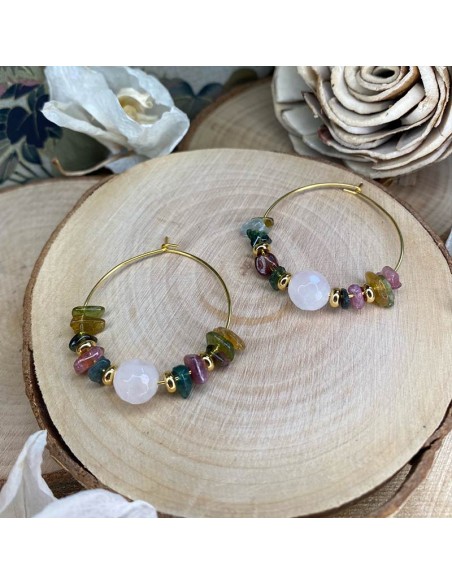 Boucles d'oreilles en pierres naturelles tourmaline quartz rose