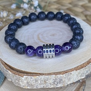 Bracelet pierre de lave et améthyste