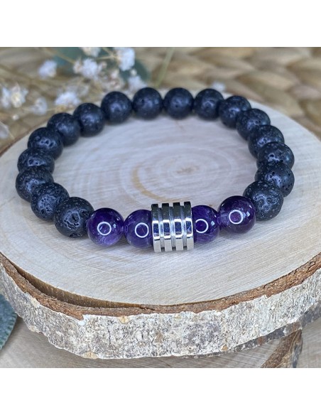 Bracelet pierre de lave et améthyste Bracelet pierre de lave et améthyste