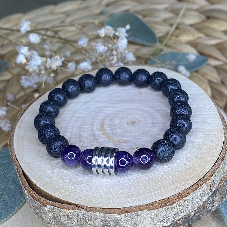 Bracelet pierre de lave et améthyste Bracelet pierre de lave et améthyste