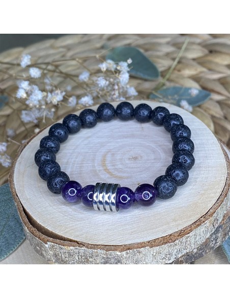 Bracelet pierre de lave et améthyste Bracelet pierre de lave et améthyste