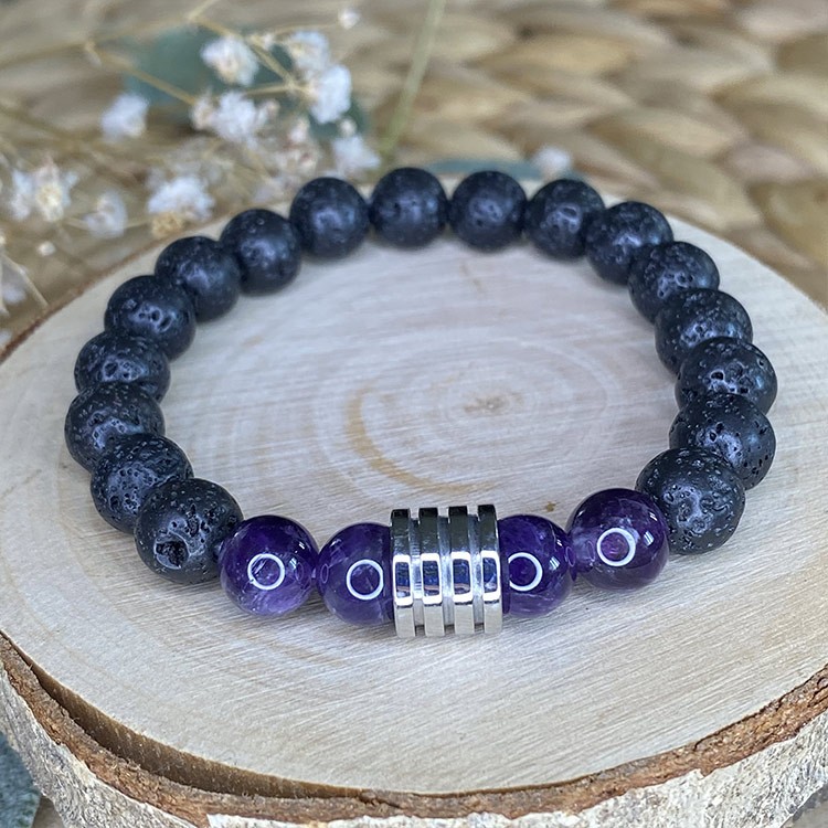 Bracelet pierre de lave et améthyste Bracelet pierre de lave et améthyste