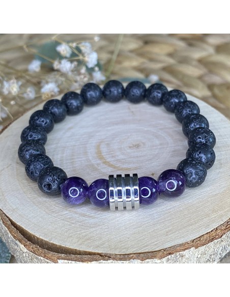 Bracelet pierre de lave et améthyste Bracelet pierre de lave et améthyste
