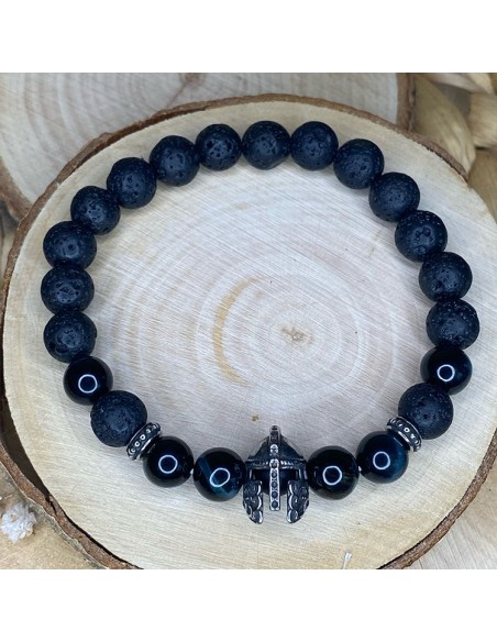 bracelet oeil de faucon et pierre de lave