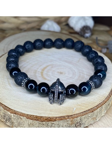 bracelet oeil de faucon et pierre de lave