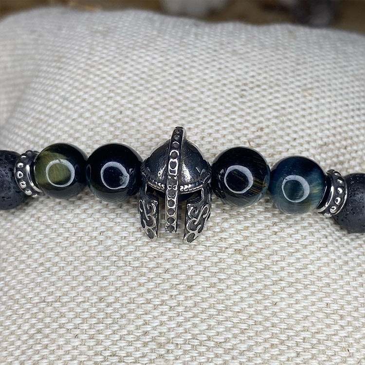 bracelet oeil de faucon et pierre de lave