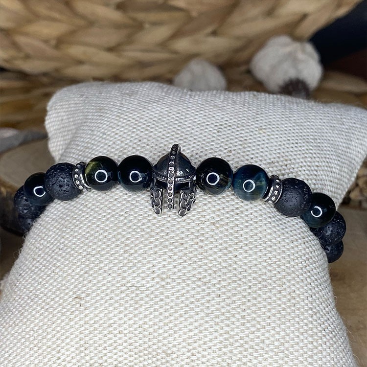 bracelet oeil de faucon et pierre de lave