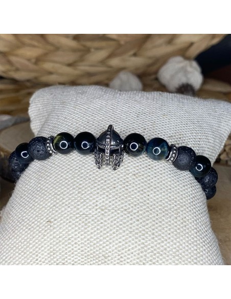 bracelet oeil de faucon et pierre de lave