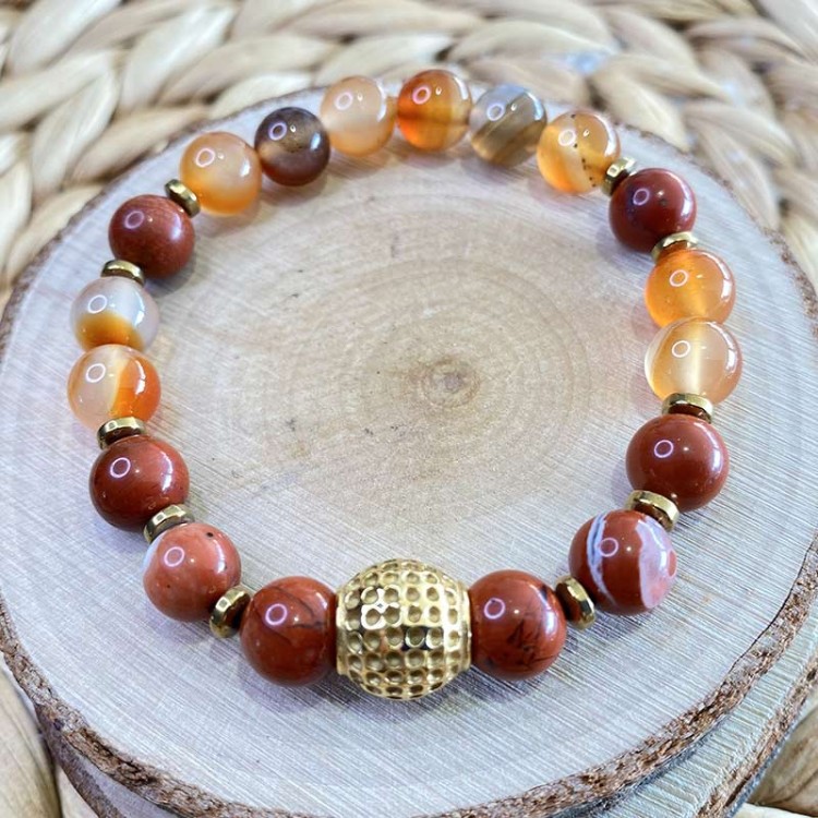 Bracelet énergétique Flamme Intérieure - Jaspe, Citrine, Cornaline, Grenat, Pour Vitalité, Libido, Confiance, Fabriqué En France