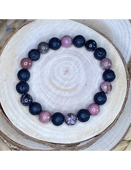 bracelet lithothérapie pierre de lave et rhodonite bracelet lithothérapie pierre de lave et rhodonite