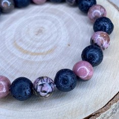 bracelet lithothérapie pierre de lave et rhodonite 2