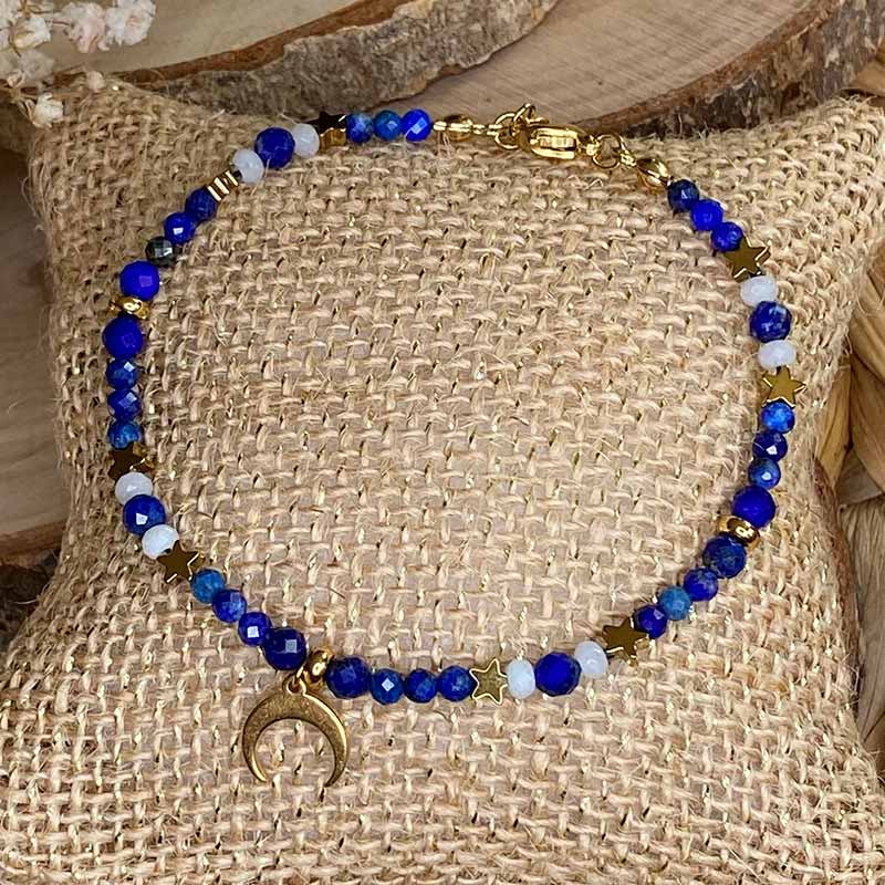 bracelet pierre de lune et lapis lazuli