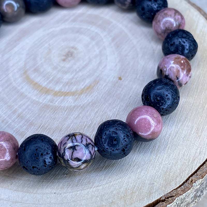 bracelet en pierre de lave et rhodonite